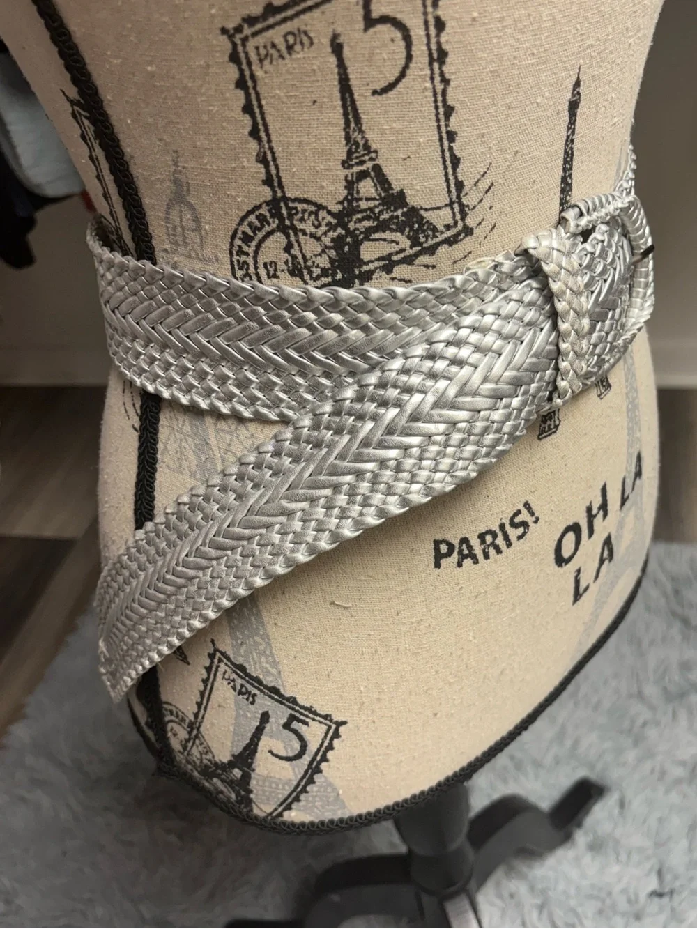 Y2K Braided Metallic Silver Waist Belt with Buckle